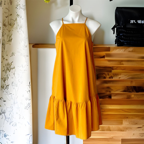 Ann Taylor Square Neck Flounce Shift Dress in Yellow Size Medium Petite - Picture 1 of 11